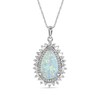Thumbnail Image 1 of Pear-Shaped Lab-Created Opal and White Lab-Created Sapphire Double Shadow Frame Drop Pendant in Sterling Silver