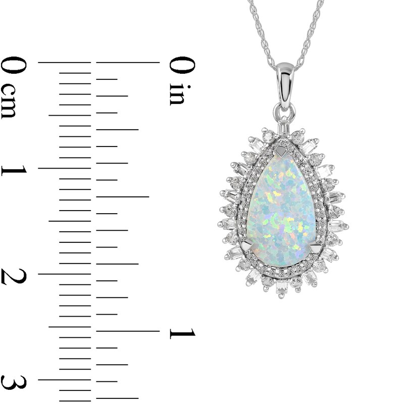 Pear-Shaped Lab-Created Opal and White Lab-Created Sapphire Double Shadow Frame Drop Pendant in Sterling Silver