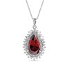 Thumbnail Image 1 of Pear-Shaped Garnet and White Lab-Created Sapphire Double Shadow Frame Drop Pendant in Sterling Silver