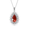 Thumbnail Image 3 of Pear-Shaped Garnet and White Lab-Created Sapphire Double Shadow Frame Drop Pendant in Sterling Silver