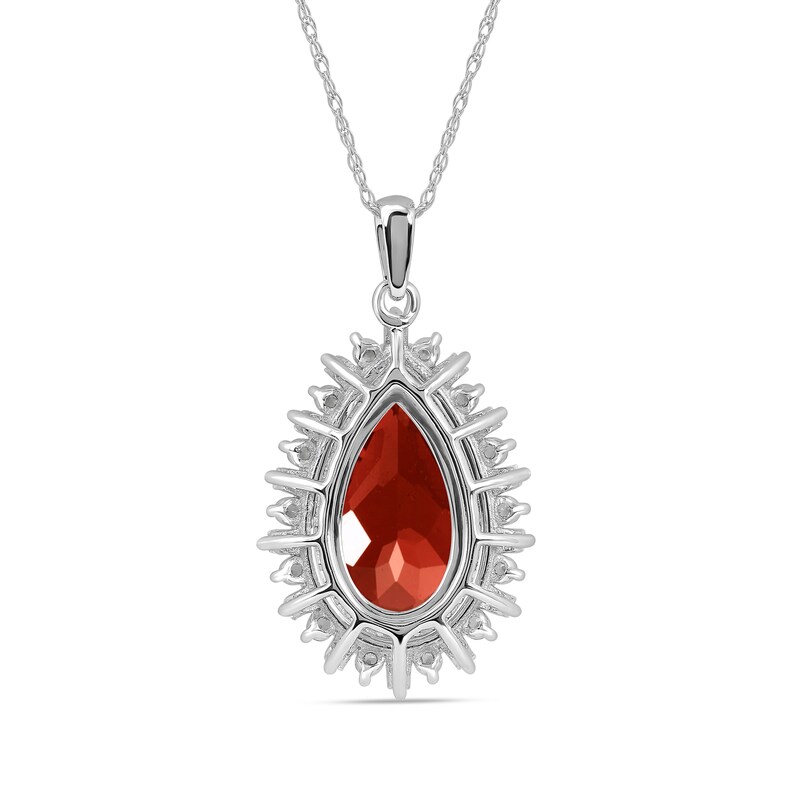 Pear-Shaped Garnet and White Lab-Created Sapphire Double Shadow Frame Drop Pendant in Sterling Silver