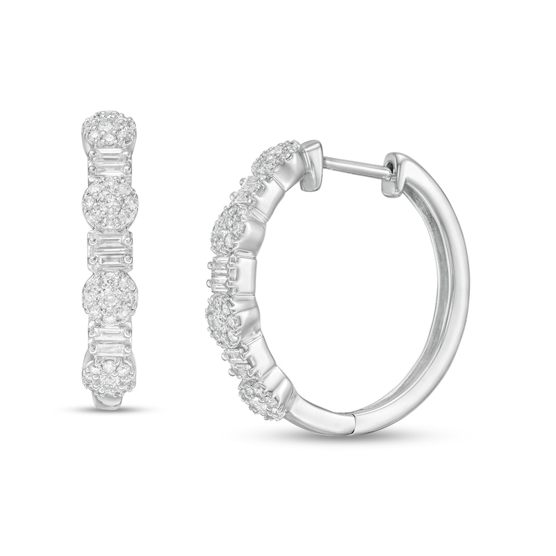 0.60 CT. T.W. Diamond Frame Alternating Hoop Earrings in 10K White Gold