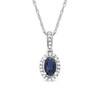 Thumbnail Image 1 of Oval Blue Sapphire and 0.06 CT. T.W. Diamond Framed Vintage-Style Drop Pendant in 10K White Gold