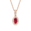 Thumbnail Image 1 of Oval Ruby and 0.06 CT. T.W. Diamond Framed Vintage-Style Drop Pendant in 10K Rose Gold