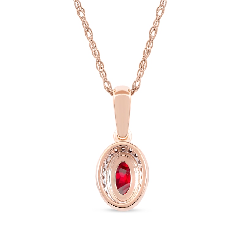 Main Image 3 of Oval Ruby and 0.06 CT. T.W. Diamond Framed Vintage-Style Drop Pendant in 10K Rose Gold