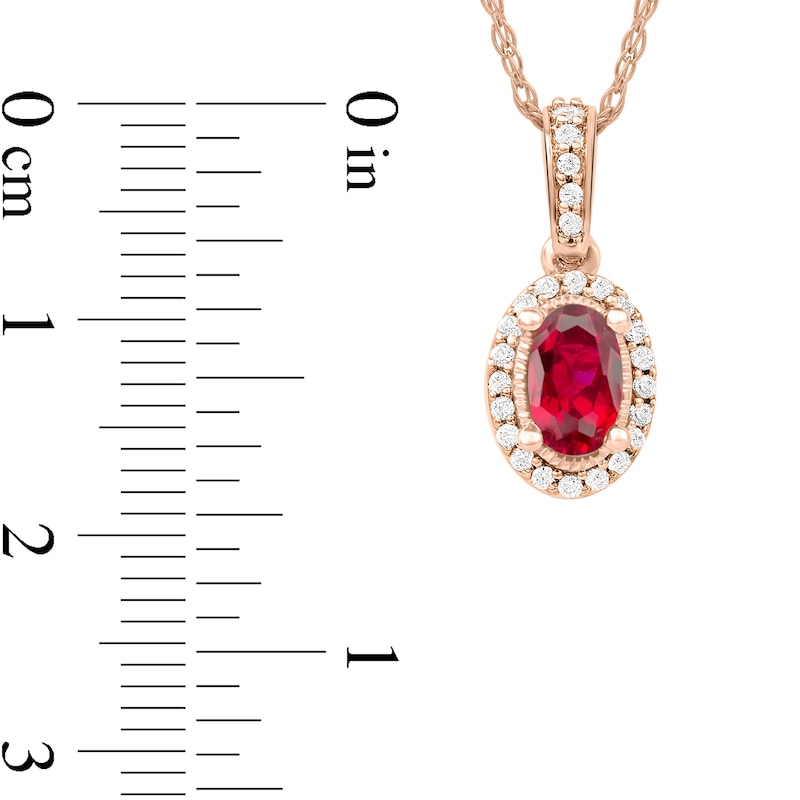 Main Image 5 of Oval Ruby and 0.06 CT. T.W. Diamond Framed Vintage-Style Drop Pendant in 10K Rose Gold