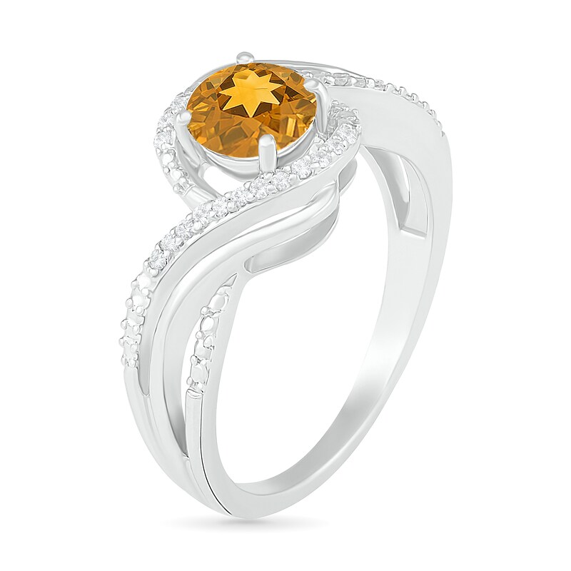 Main Image 3 of 6.0mm Citrine and 0.07 CT. T.W. Diamond Beaded Triple Row Bypass Twist Shank Ring in Sterling Silver