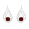 Thumbnail Image 0 of 5.0mm Garnet and 0.07 CT. T.W. Diamond Beaded Open Flame Stud Earrings in Sterling Silver
