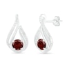 Thumbnail Image 1 of 5.0mm Garnet and 0.07 CT. T.W. Diamond Beaded Open Flame Stud Earrings in Sterling Silver