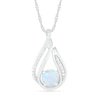 Thumbnail Image 1 of 6.0mm Lab-Created Opal and 0.07 CT. T.W. Diamond Beaded Open Flame Pendant in Sterling Silver