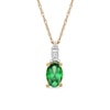 Thumbnail Image 1 of Oval Emerald and 0.05 CT. T.W. Baguette and Round Diamond Stacked Top Accent Pendant in 10K Gold
