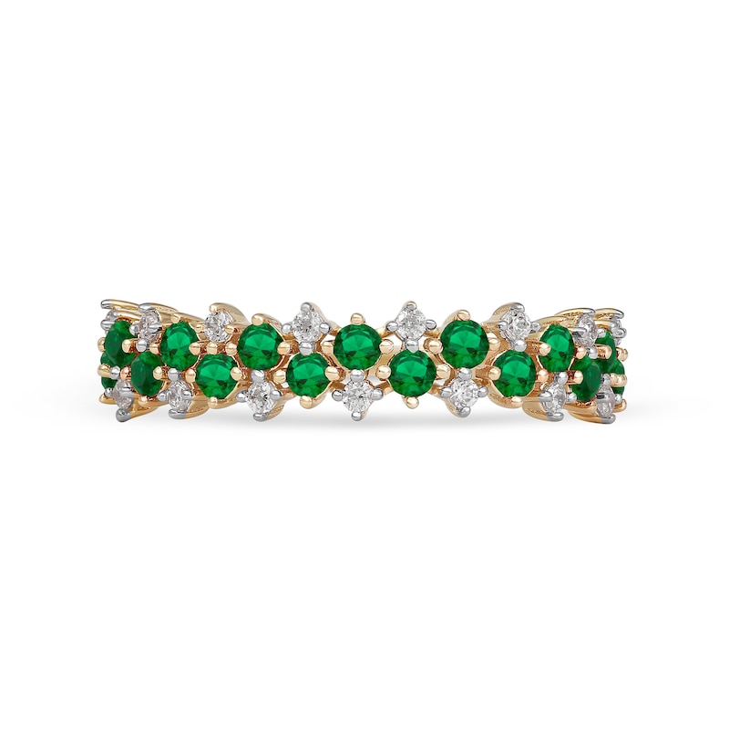 Emerald and 0.15 CT. T.W. Diamond Zig-Zag Double Row Split Shank Ring in 10K Gold
