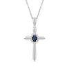 Thumbnail Image 1 of Oval Blue Sapphire and 0.04 CT. T.W. Diamond Frame Layered Cross Pendant in 10K White Gold