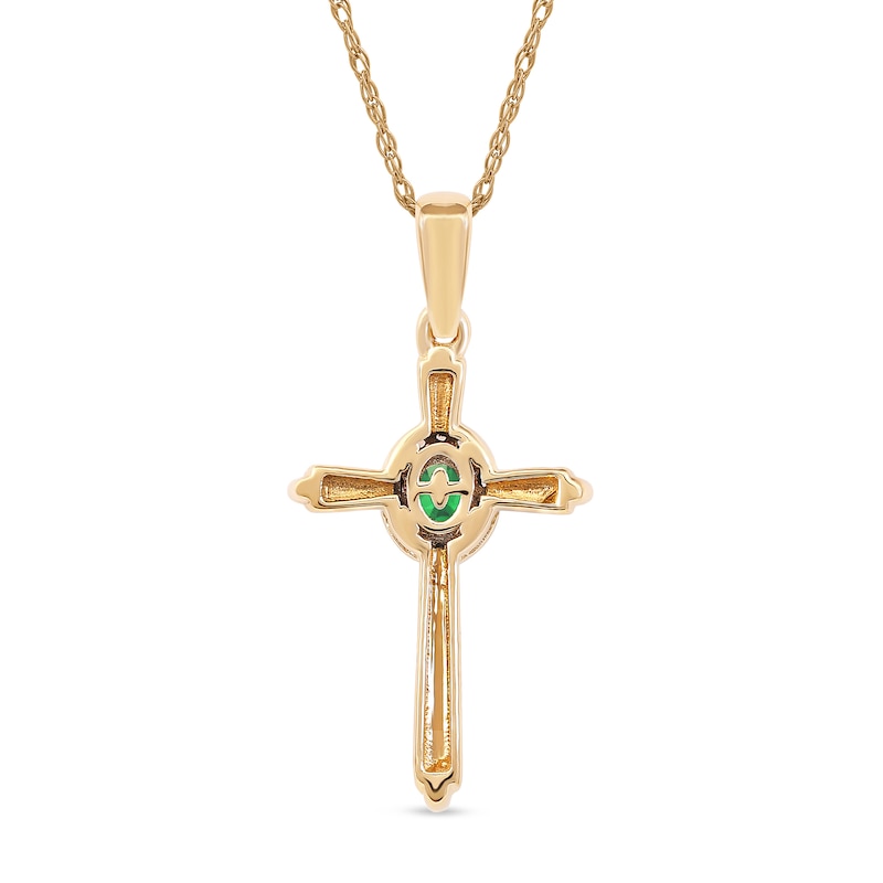 Oval Emerald and 0.04 CT. T.W. Diamond Frame Layered Cross Pendant in 10K Gold