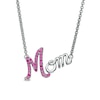 Thumbnail Image 1 of Lab-Created Ruby Cursive "Mom" Necklace in Sterling Silver