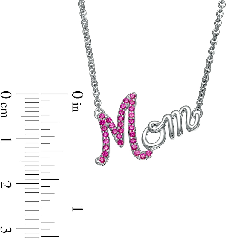 Main Image 3 of Lab-Created Ruby Cursive "Mom" Necklace in Sterling Silver