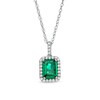 Emerald-Cut Lab-Created Emerald and White Sapphire Frame Drop Pendant Sterling Silver