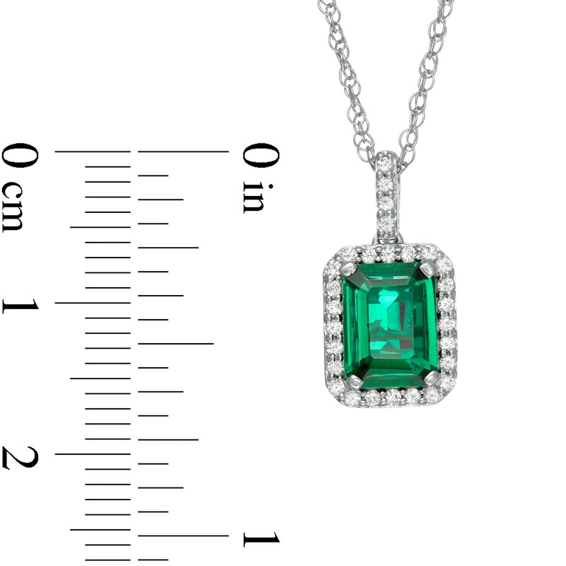 Main Image 3 of Emerald-Cut Lab-Created Emerald and White Sapphire Frame Drop Pendant Sterling Silver
