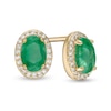 Thumbnail Image 1 of Oval Emerald and 0.088 CT. T.W. Diamond Frame Stud Earrings in 10K Gold