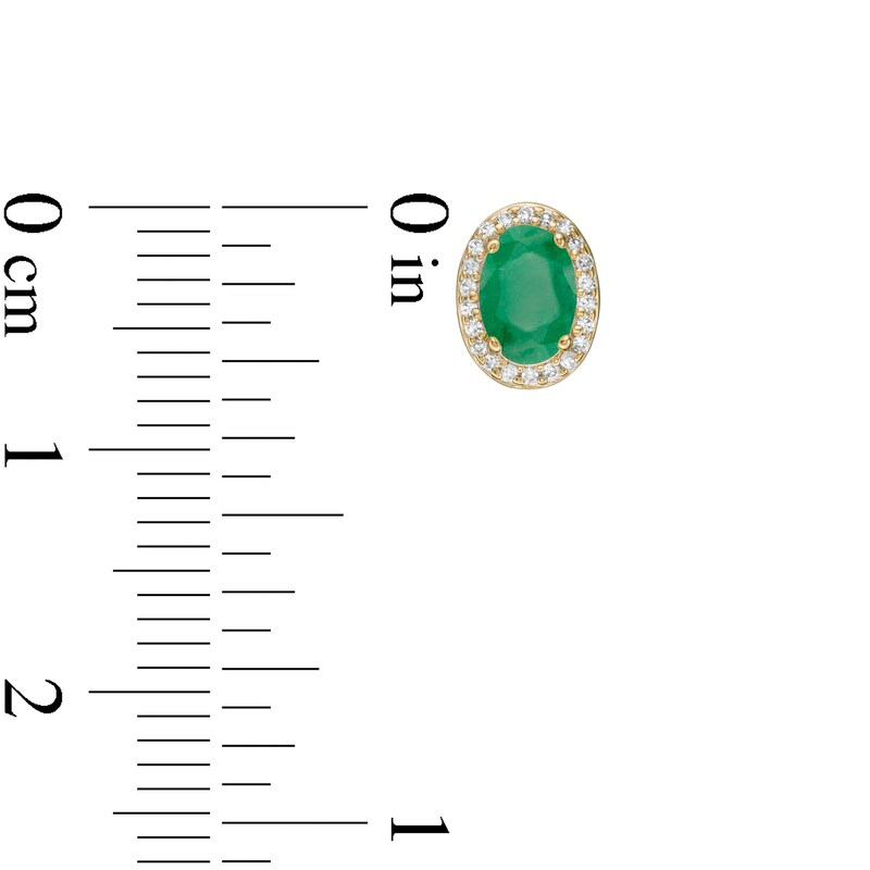 Main Image 3 of Oval Emerald and 0.088 CT. T.W. Diamond Frame Stud Earrings in 10K Gold