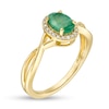 Thumbnail Image 2 of Oval Emerald and 0.08 CT. T.W. Diamond Frame Twist Shank Ring in 10K Gold
