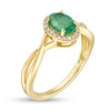 Thumbnail Image 3 of Oval Emerald and 0.08 CT. T.W. Diamond Frame Twist Shank Ring in 10K Gold