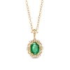 Thumbnail Image 1 of Oval Emerald and 0.05 CT. T.W. Diamond Scallop Frame Floral Drop Pendant in 10K Gold