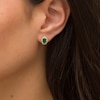 Thumbnail Image 2 of Oval Emerald and 0.07 CT. T.W. Diamond Scallop Frame Floral Stud Earrings in 10K Gold