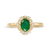 Thumbnail Image 4 of Oval Emerald and 0.04 CT. T.W. Diamond Scallop Frame Floral Ring in 10K Gold