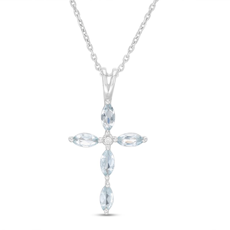 Marquise Aquamarine and Diamond Accent Cross Pendant in 10K White Gold|Peoples Jewellers