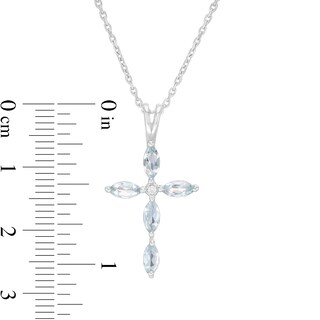 Marquise Aquamarine and Diamond Accent Cross Pendant in 10K White Gold