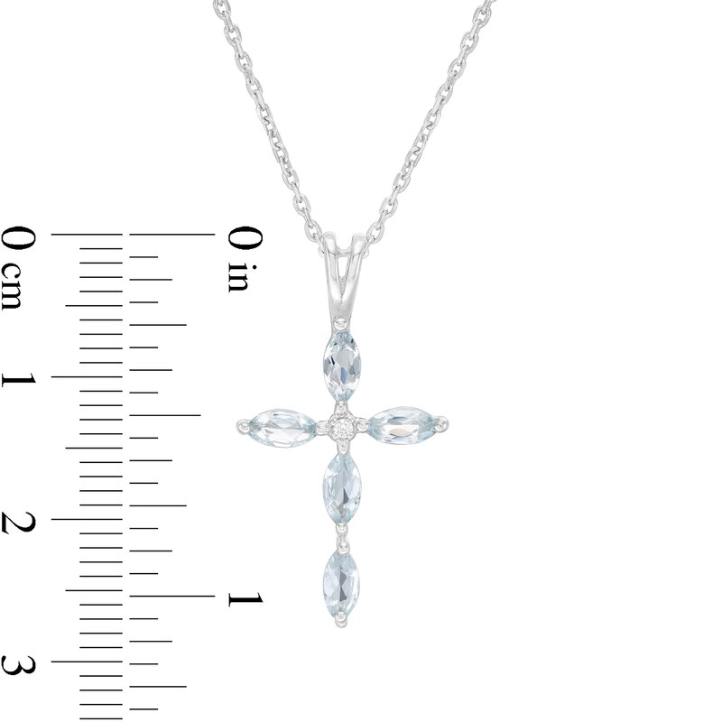 Main Image 3 of Marquise Aquamarine and Diamond Accent Cross Pendant in 10K White Gold