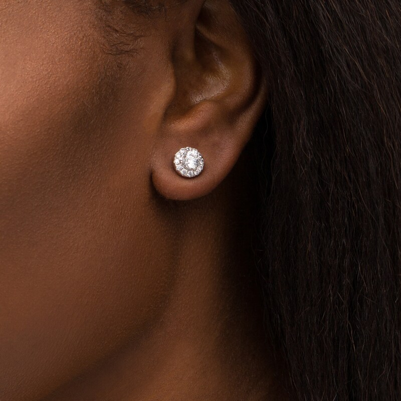 Main Image 2 of 1.50 CT. T.W. Certified Lab-Created Diamond Frame Stud Earrings in 14K White Gold (F/SI2)