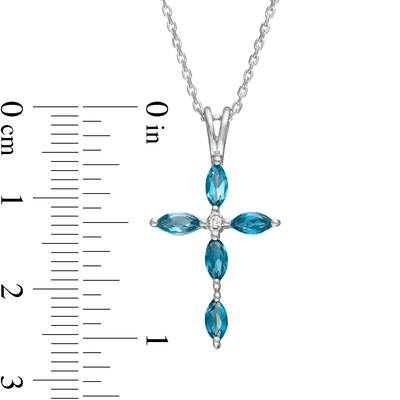 Marquise London Blue Topaz and Diamond Accent Cross Pendant in 10K White Gold