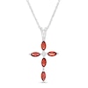 Thumbnail Image 0 of Marquise Garnet and Diamond Accent Cross Pendant in 10K White Gold