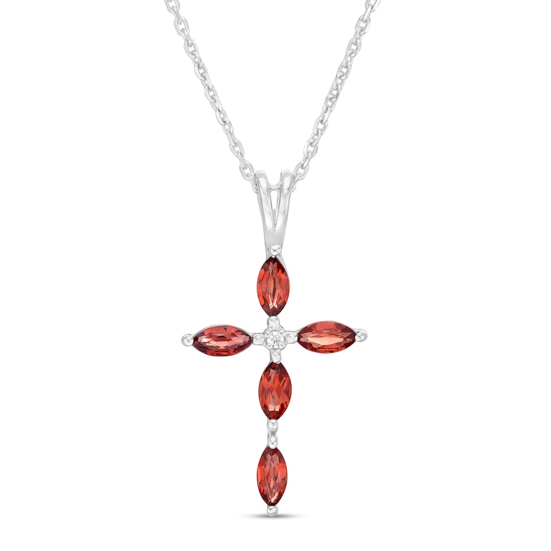 Marquise Garnet and Diamond Accent Cross Pendant in 10K White Gold