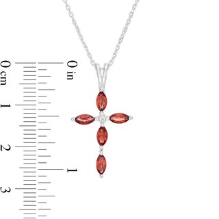 Marquise Garnet and Diamond Accent Cross Pendant in 10K White Gold