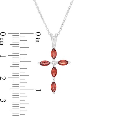 Marquise Garnet and Diamond Accent Cross Pendant in 10K White Gold