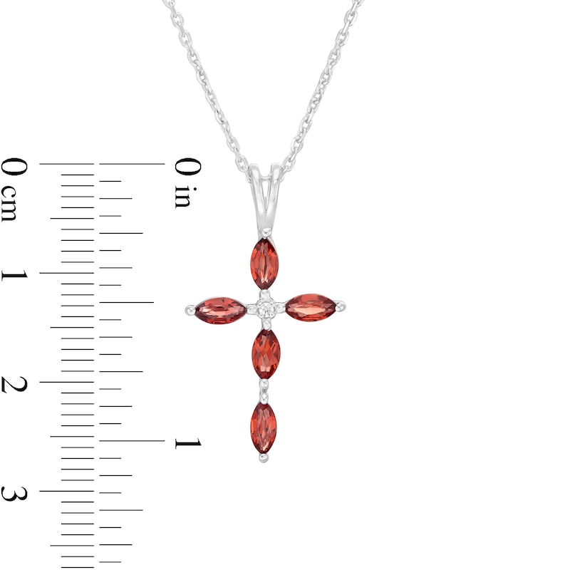 Main Image 3 of Marquise Garnet and Diamond Accent Cross Pendant in 10K White Gold
