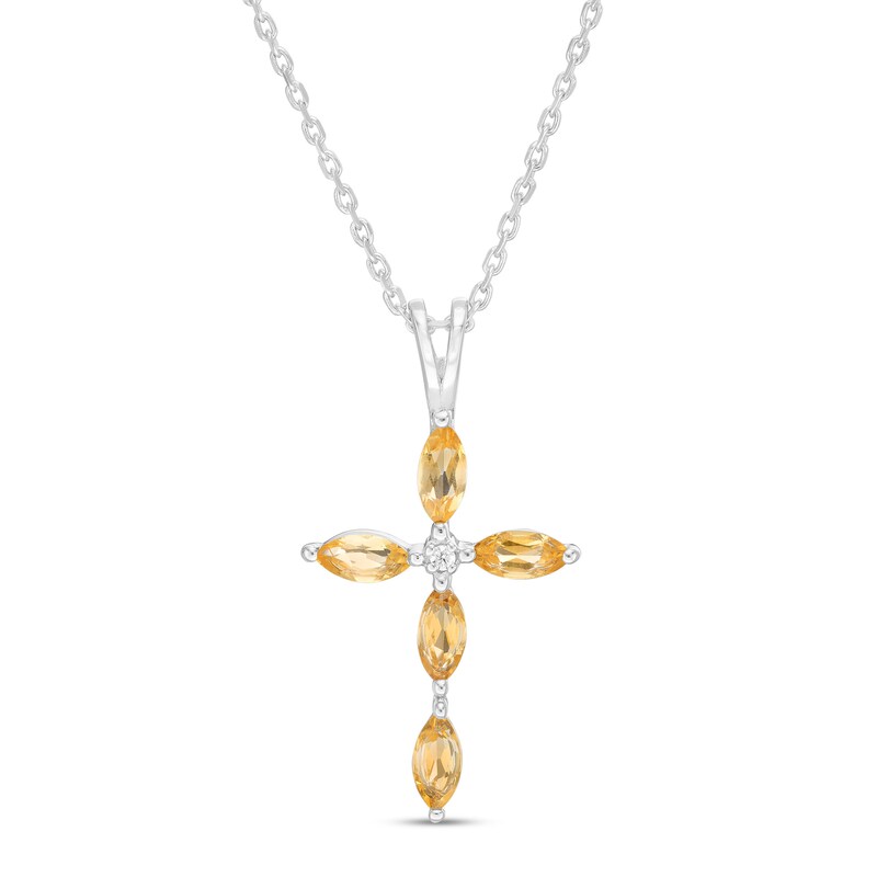 Main Image 1 of Marquise Citrine and Diamond Accent Cross Pendant in 10K White Gold