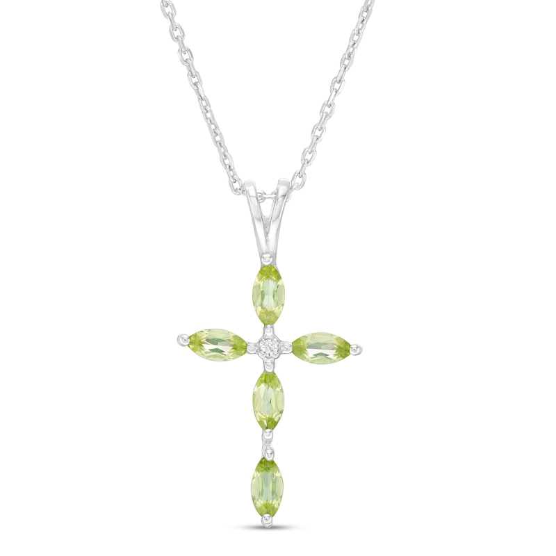 Marquise Peridot and Diamond Accent Cross Pendant in 10K White Gold