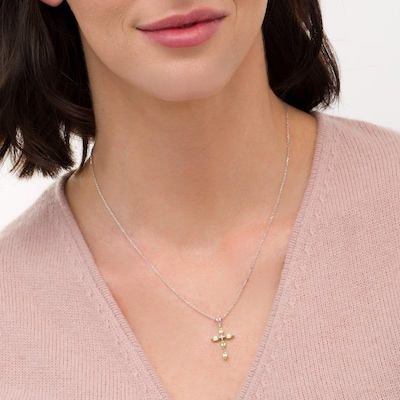 Marquise Peridot and Diamond Accent Cross Pendant in 10K White Gold