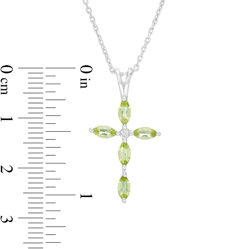 Marquise Peridot and Diamond Accent Cross Pendant in 10K White Gold