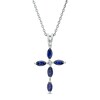 Marquise Blue Lab-Created Sapphire and Diamond Accent Cross Pendant in 10K White Gold