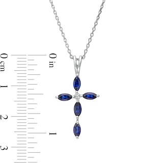 Marquise Blue Lab-Created Sapphire and Diamond Accent Cross Pendant in 10K White Gold