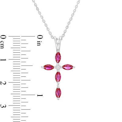 Marquise Lab-Created Ruby and Diamond Accent Cross Pendant in 10K White Gold