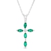 Thumbnail Image 0 of Marquise Lab-Created Emerald and Diamond Accent Cross Pendant in 10K White Gold