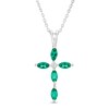 Marquise Lab-Created Emerald and Diamond Accent Cross Pendant in 10K White Gold