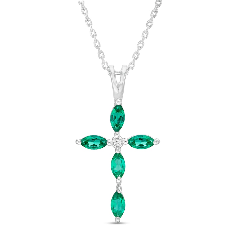 Marquise Lab-Created Emerald and Diamond Accent Cross Pendant in 10K White Gold