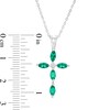 Thumbnail Image 2 of Marquise Lab-Created Emerald and Diamond Accent Cross Pendant in 10K White Gold